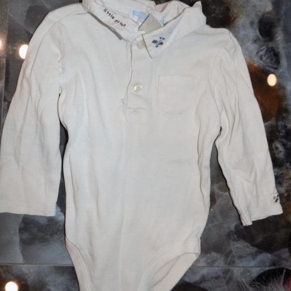 Janie And Jack Off White Little Pilot Snap Tee Bodysuit Size 6/12 Months - Picture 2 of 3